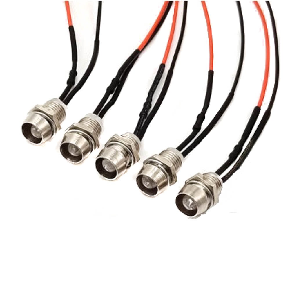 12-18V 5MM Water Clear RGB Quick Flash LED Metal Indicator Light with 20cm cable (Pack of 5)