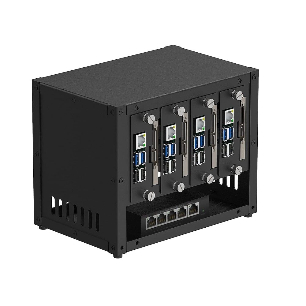UCTRONICS Enclosure for Raspberry Pi Cluster Compatible with Pi 4B, 3B/3B+ House Up to 4 2.5″ SSD, Support PoE /PoE + HAT and Switch, 2 Cooling Fans