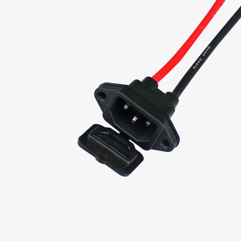 3 Pin Male Connector / IEC Screw Panel Mount Power Socket with Wire and Rubber Cover