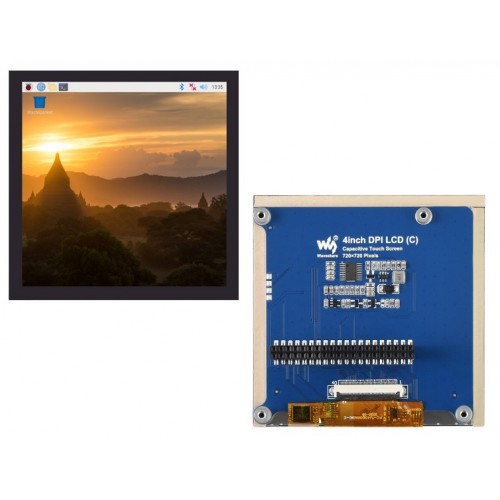 Waveshare 4inch Square Capacitive Touch Screen LCD (C) for Raspberry Pi, 720×720, DPI, IPS, Toughened Glass Cover, Low Power