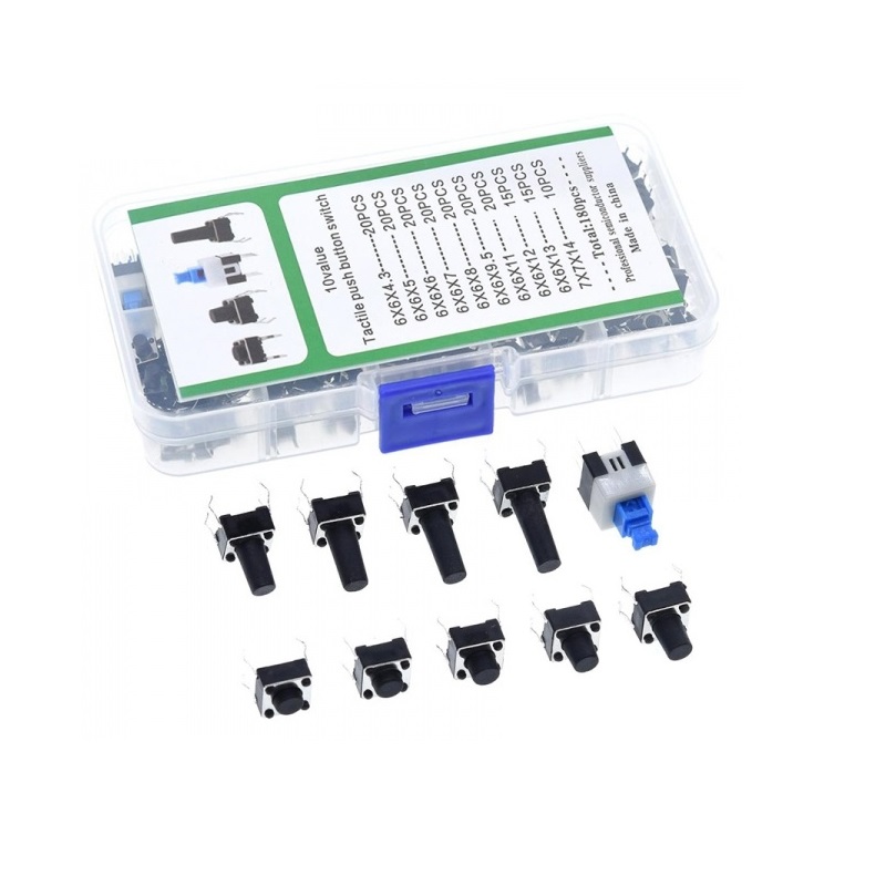 180Pcs. Micro Tactile Push Button Switch Kit (10 Shaft Size)