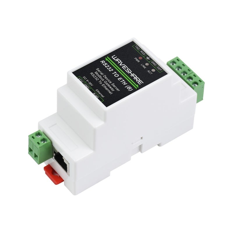Waveshare Industrial Serial Server RS232 to RJ45 Ethernet TCP/IP to serial, rail-mount support