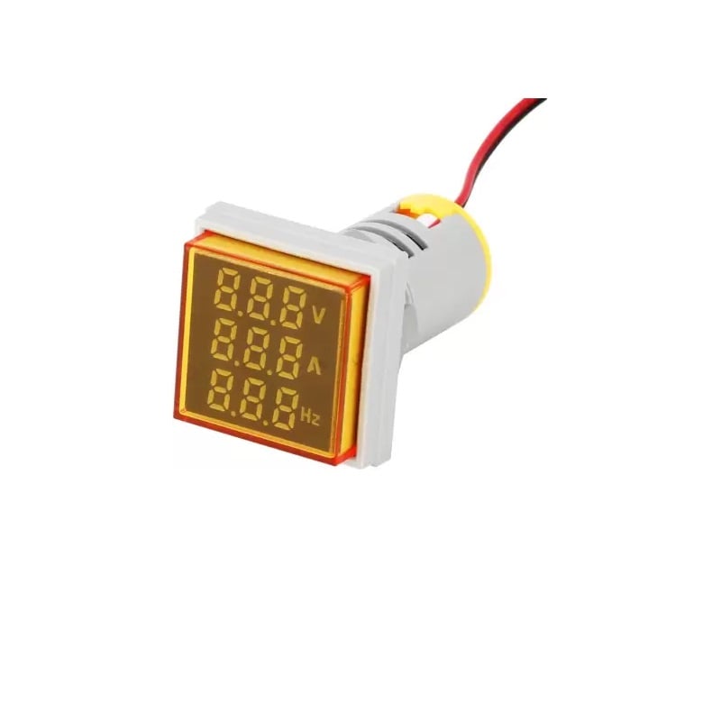 Yellow AC50-500V 0-100A 0-100Hz 22mm AD16- 22AVHz Square Cover LED Voltage Current Hertz Three Display Indicator