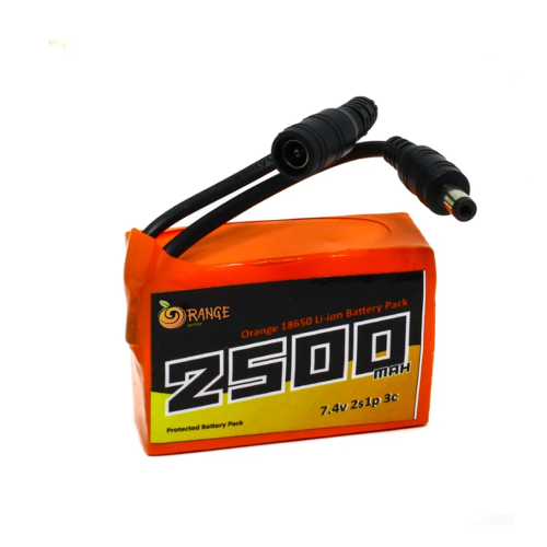 Orange ICR 18650 7.4V 2500mAh 3C 2S1P Li-ion Battery Pack with DC Jack