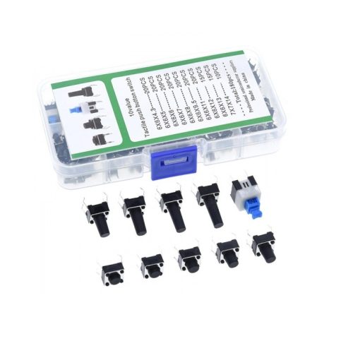 180Pcs. Micro Tactile Push Button Switch Kit (10 Shaft Size)