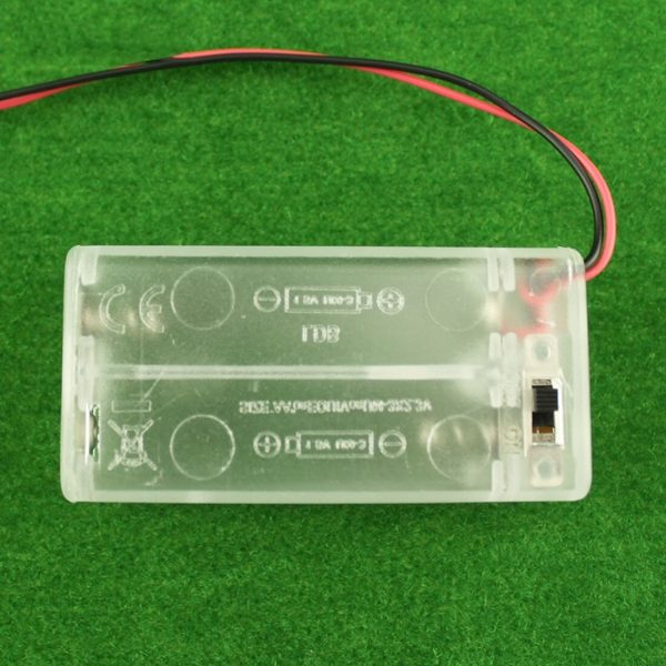 Transparent 2 x AA Battery Holder Box with ON/OFF Switch and Cover