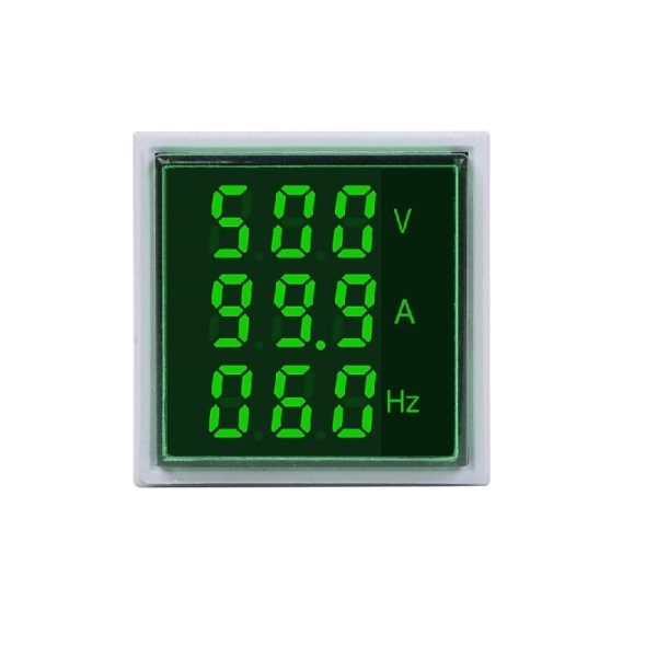 Green AC50-500V 0-100A 0-100Hz  AD16- 22AVHz 3 in 1 Square LED Voltage Current Hertz Indicator