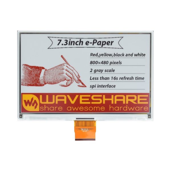 Waveshare 7.3inch e-Paper HAT (G), 800 × 480, Red/Yellow/Black/White