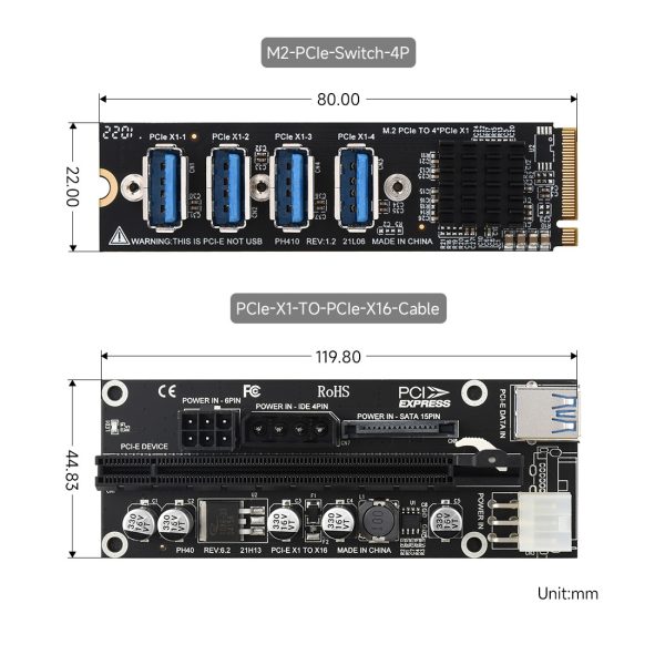 Waveshare M.2 to PCIe 4-Ch Expander Using With PCIe X1 to PCIe X16 Expander