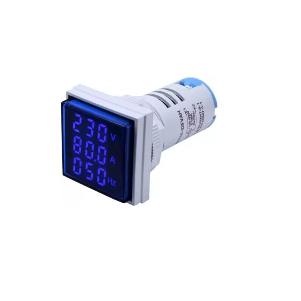 Blue AC50-500V 0-100A 0- 100Hz 22mm AD16-22AVHz Square  LED Voltage Current Hertz 3 IN 1 Indicator