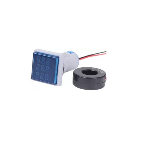 Blue AC50-500V 0-100A 0- 100Hz 22mm AD16-22AVHz Square  LED Voltage Current Hertz 3 IN 1 Indicator