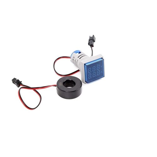 Blue AC50-500V 0-100A 22mm AD16-22FVA Square Cover LED Voltage/Current Dual Display Indicator with Transformer