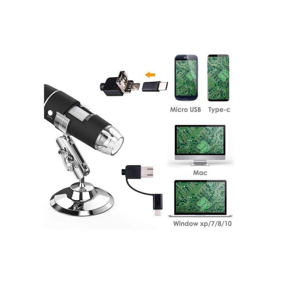 1600X 3 in 1 USB Digital Microscope Camera Endoscope 8LED Magnifier with Stand 3-in-1 Type-c Electronic Magnifier Endoscope