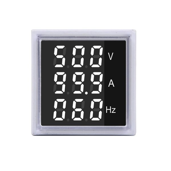 White AC50-500V 0-100A 0- 100Hz  AD16-22AVHz Square Cover LED Voltage Current Hertz 3 in 1 Indicator