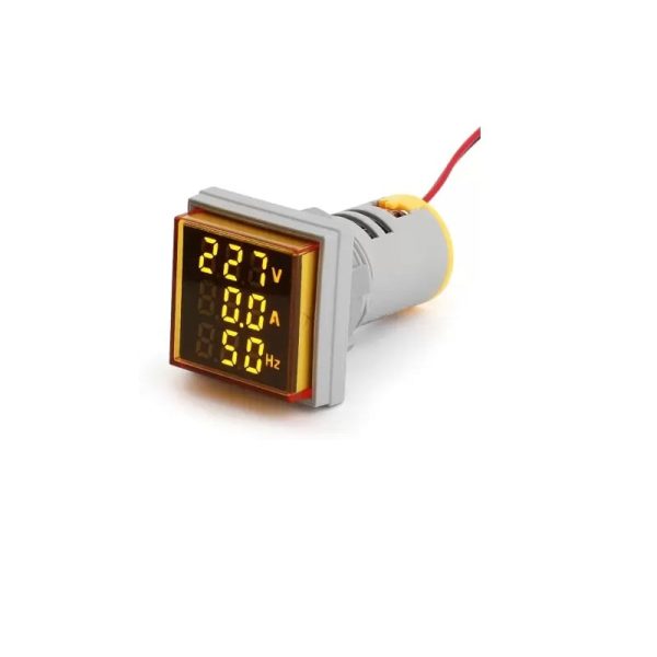 Yellow AC50-500V 0-100A 0-100Hz 22mm AD16- 22AVHz Square Cover LED Voltage Current Hertz Three Display Indicator