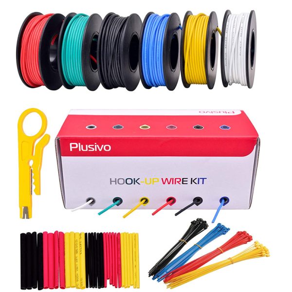 Plusivo 22AWG 6 Colors x 10M 600V Pre-Tinned Hook up Wire Kit –  Solid Core