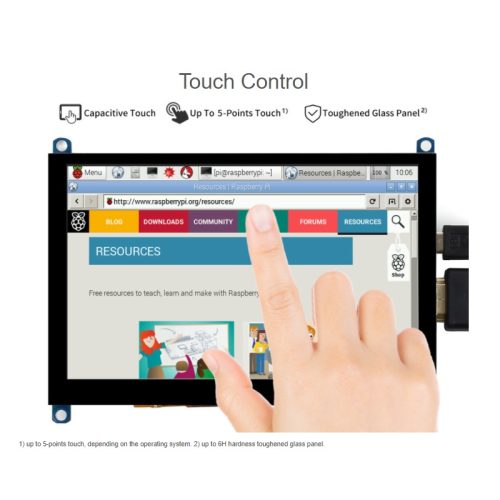 Waveshare 5inch 800×480, HDMI Capacitive Touch Screen LCD (H) Display Slimmed-down Version V4