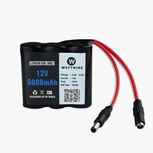12V 5000mAh Lithium (NMC) 3S1P Battery Pack with 1 year warranty – 3C High Current 26700 Cells with BMS