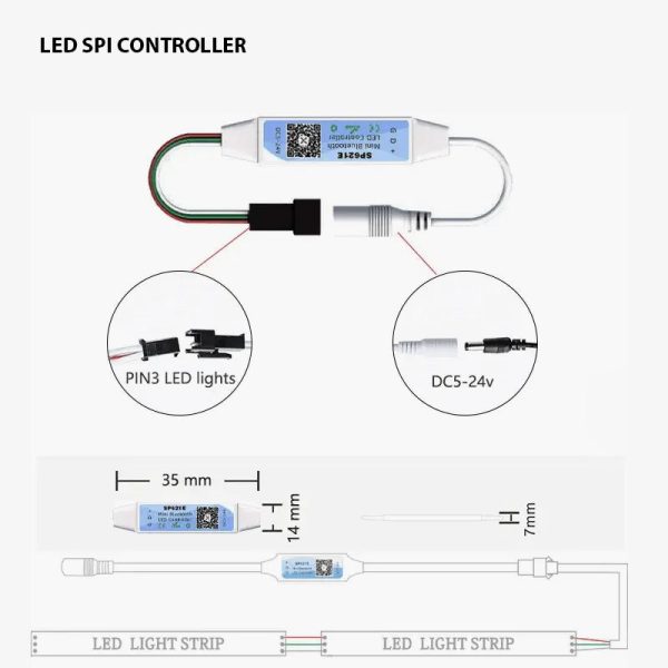 SP621E Mini Bluetooth Mobile App Based Pixel LED Light Controller – Music Sync and Dynamic Lighting Effects