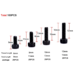 100pcs M3 12.9 Grade Alloy Steel Hex Bolt Socket Head Cap Screws Kit 1