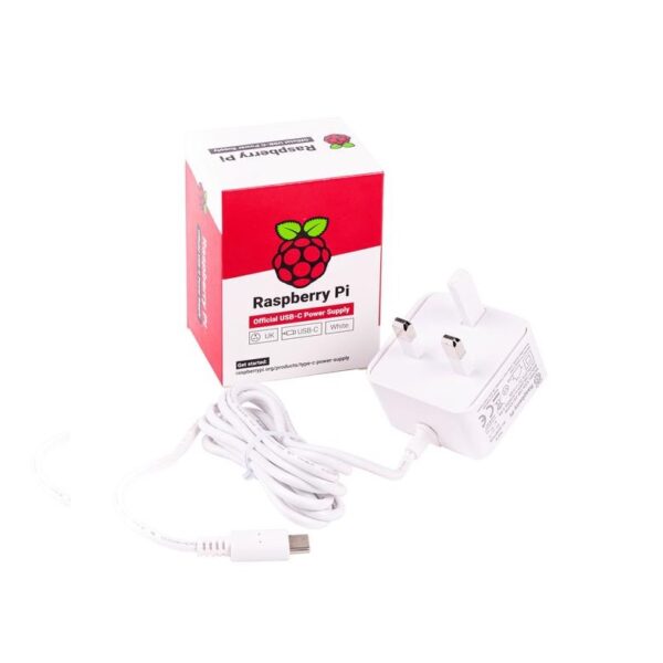 Raspberry Pi Accessory,  Raspberry Pi 4 Model B Official PSU,  USB-C,  5.1V,  3A,  UK Plug,  White